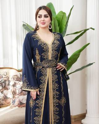 Navy Blue color Handmade Moroccan Kaftan with hijjab 2