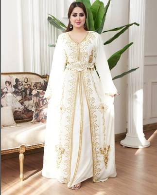 Off White color Handmade Moroccan Kaftan with hijjab 1