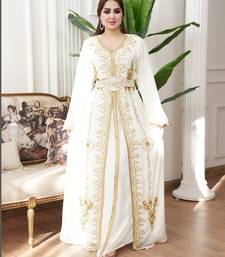 Off White color Handmade Moroccan Kaftan with hijjab
