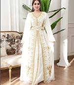 Off White color luxurious Handmade Moroccan Kaftan with hijjab