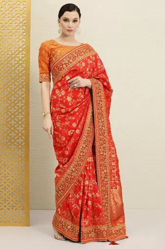 Women's silk embroidery saree with unstitched blouse piece