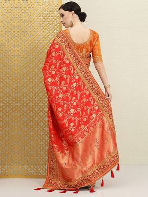 Women's silk embroidery saree with unstitched blouse piece 2