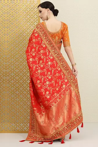 Trendmalls Women's silk embroidery saree with unstitched blouse piece