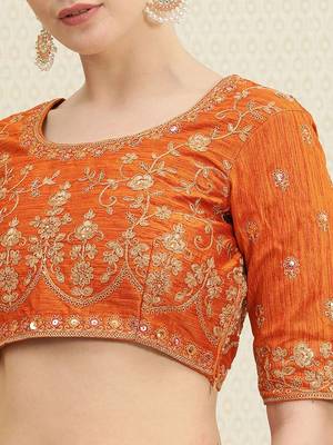 Women's silk embroidery saree with unstitched blouse piece 4