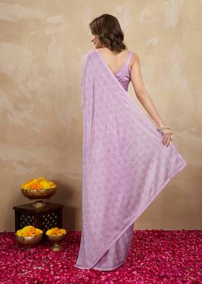 Pink chiffon swarovski work saree with unstitch blouse piece 3