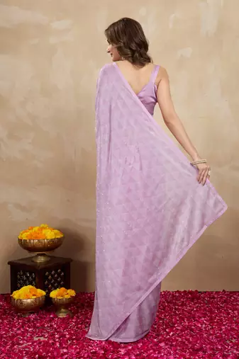 Trendmalls Pink chiffon swarovski work saree with unstitch blouse piece