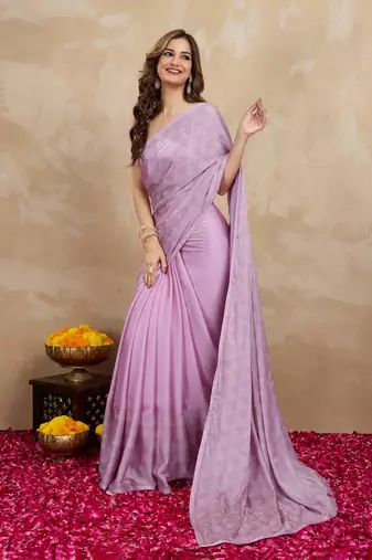 Trendmalls Pink chiffon swarovski work saree with unstitch blouse piece