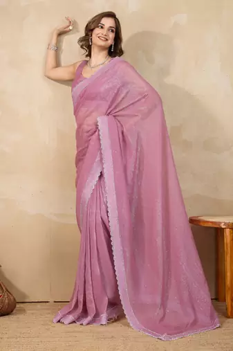 Women's art silk swarovski work with unstitch blouse piece