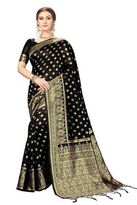 Women's banarasi silk saree with unstitched blouse piece 1