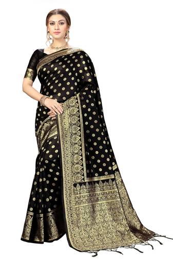 Women's banarasi silk saree with unstitched blouse piece