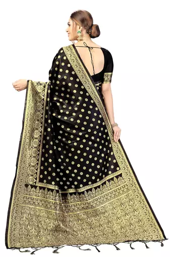 Women's banarasi silk saree with unstitched blouse piece