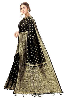 Women's banarasi silk saree with unstitched blouse piece 3