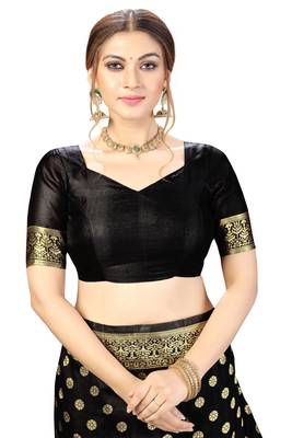Women's banarasi silk saree with unstitched blouse piece 5
