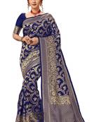Women's banarasi silk saree with unstitched blouse piece