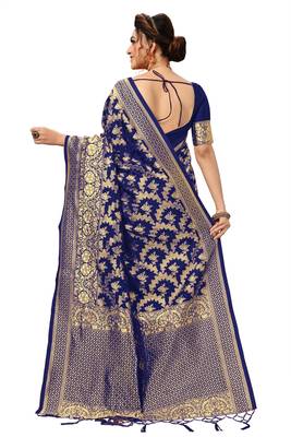 Women's banarasi silk saree with unstitched blouse piece 3