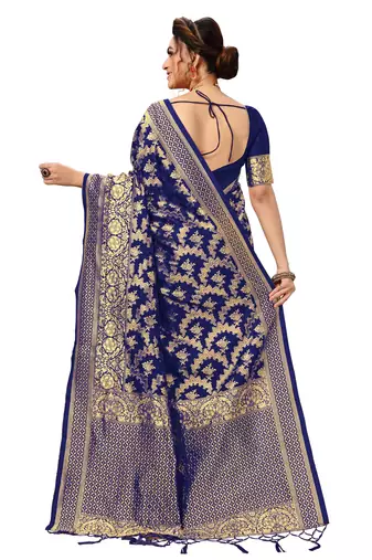 Trendmalls Women's banarasi silk saree with unstitched blouse piece