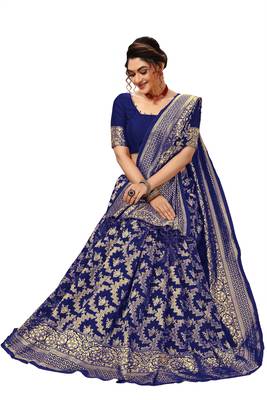 Women's banarasi silk saree with unstitched blouse piece 4