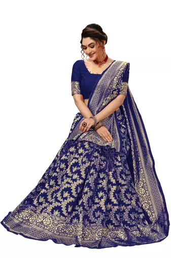 Trendmalls Women's banarasi silk saree with unstitched blouse piece