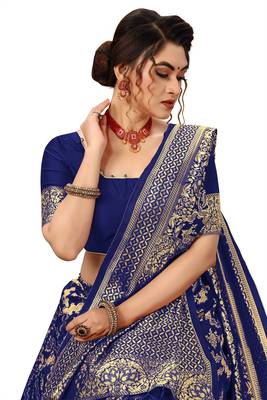 Women's banarasi silk saree with unstitched blouse piece 5