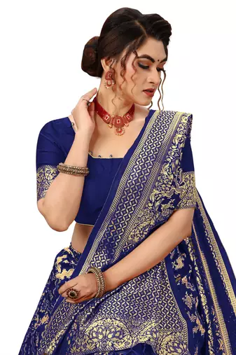 Trendmalls Women's banarasi silk saree with unstitched blouse piece