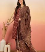 Brown hand woven cotton v neck kurta sets