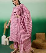 Lavender hand woven cotton round neck kurta sets