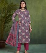 Dark coral printed cotton v neck kurta sets