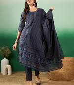 Multicolor embroidered cotton round neck kurta sets