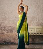 Neon green blouse withndark green and neon green ombre saree