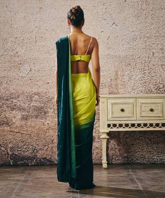 Neon green blouse withndark green and neon green ombre saree 3