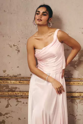 Baby pink one shoulder dress