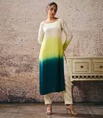 Beige to dark green ombre kurta