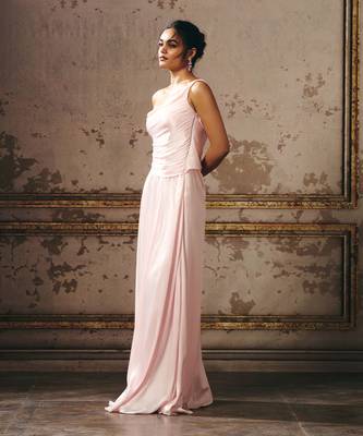 Baby pink one shoulder dress 5