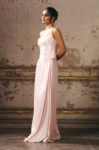 Baby pink one shoulder dress
