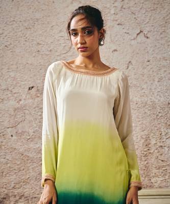 Beige to dark green ombre kurta 3
