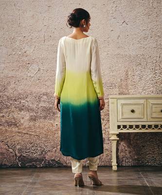 Beige to dark green ombre kurta 4