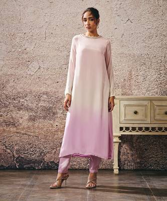 Baby pink to lilac ombrey kurta 1