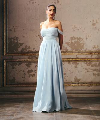 Sky Blue Crepe Hand Embroidered Off Shoulder Gown 3