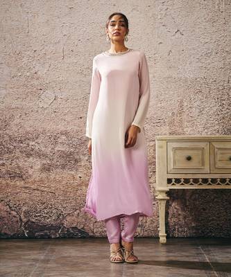 Baby pink to lilac ombrey kurta 5