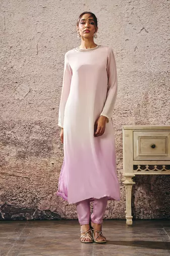 Baby pink to lilac ombrey kurta