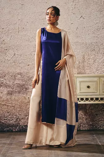 Blue and tissue kurta set