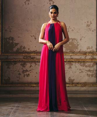 Hot pink purple and red trapez gown 1
