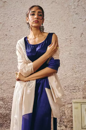 Blue and tissue kurta set