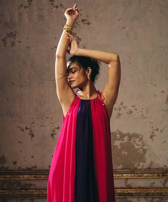 Hot pink purple and red trapez gown 2