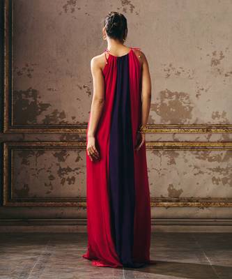 Hot pink purple and red trapez gown 3