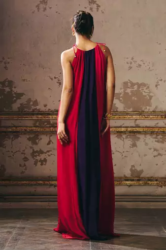 Hot pink purple and red trapez gown