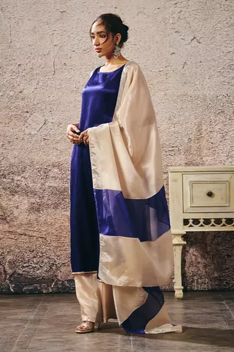 Blue and tissue kurta set