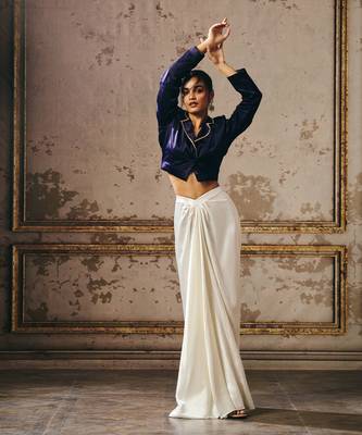 White skirt with blue blazer 4