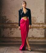 Hot pink skirt with black blazer