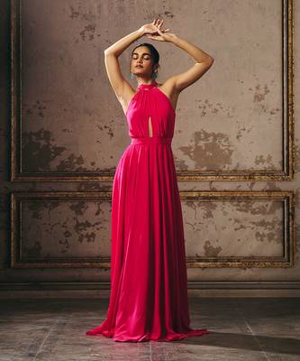 Hot pink halter neck gown 1